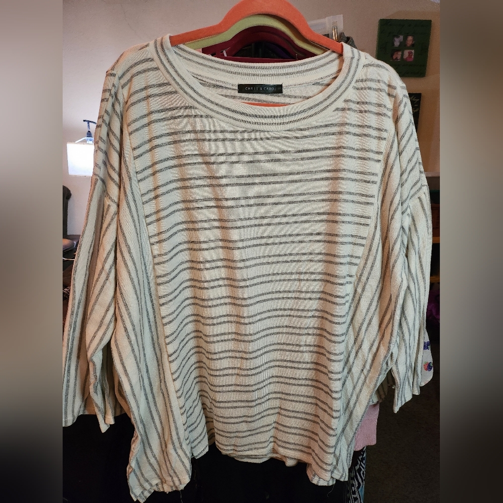 Chris & Carol Cream and Gray Striped Blouse
